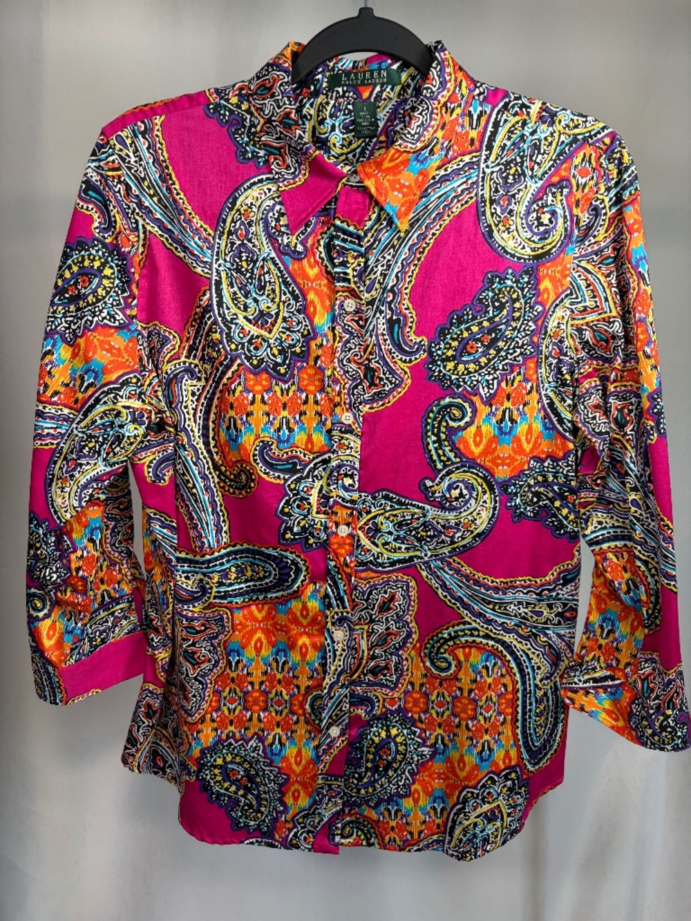 Lauren Ralph Lauren Vibrant Paisley Cotton Button-Up Shirt – L